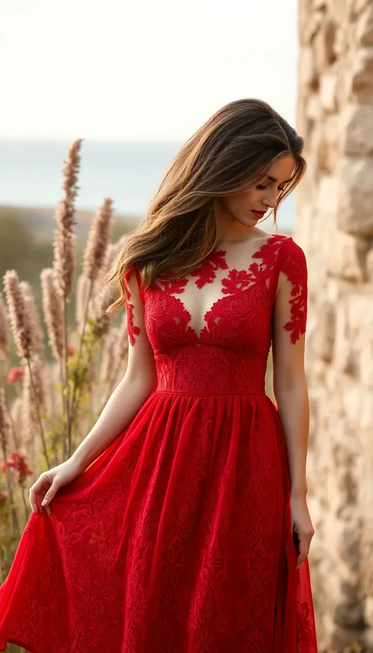 Red Lace Dress Romantic