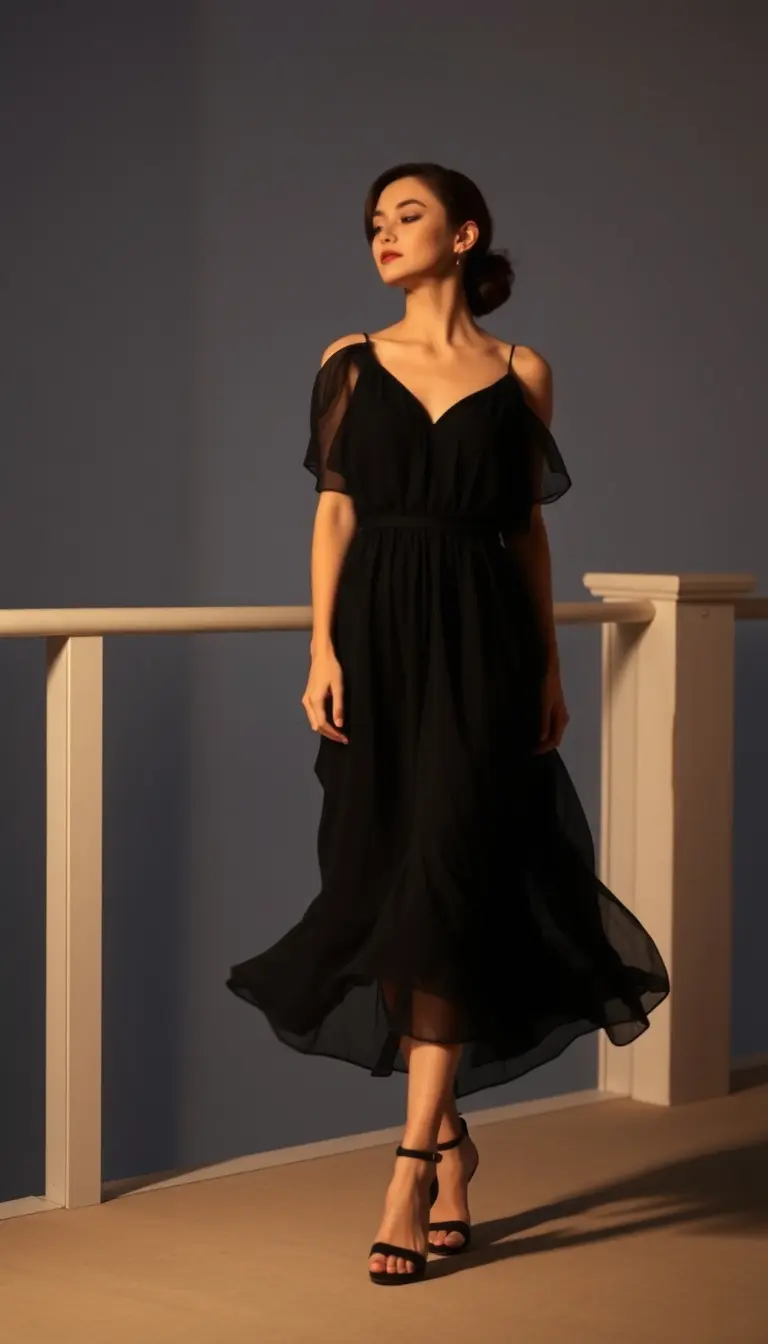 Black Chiffon Dress Airy