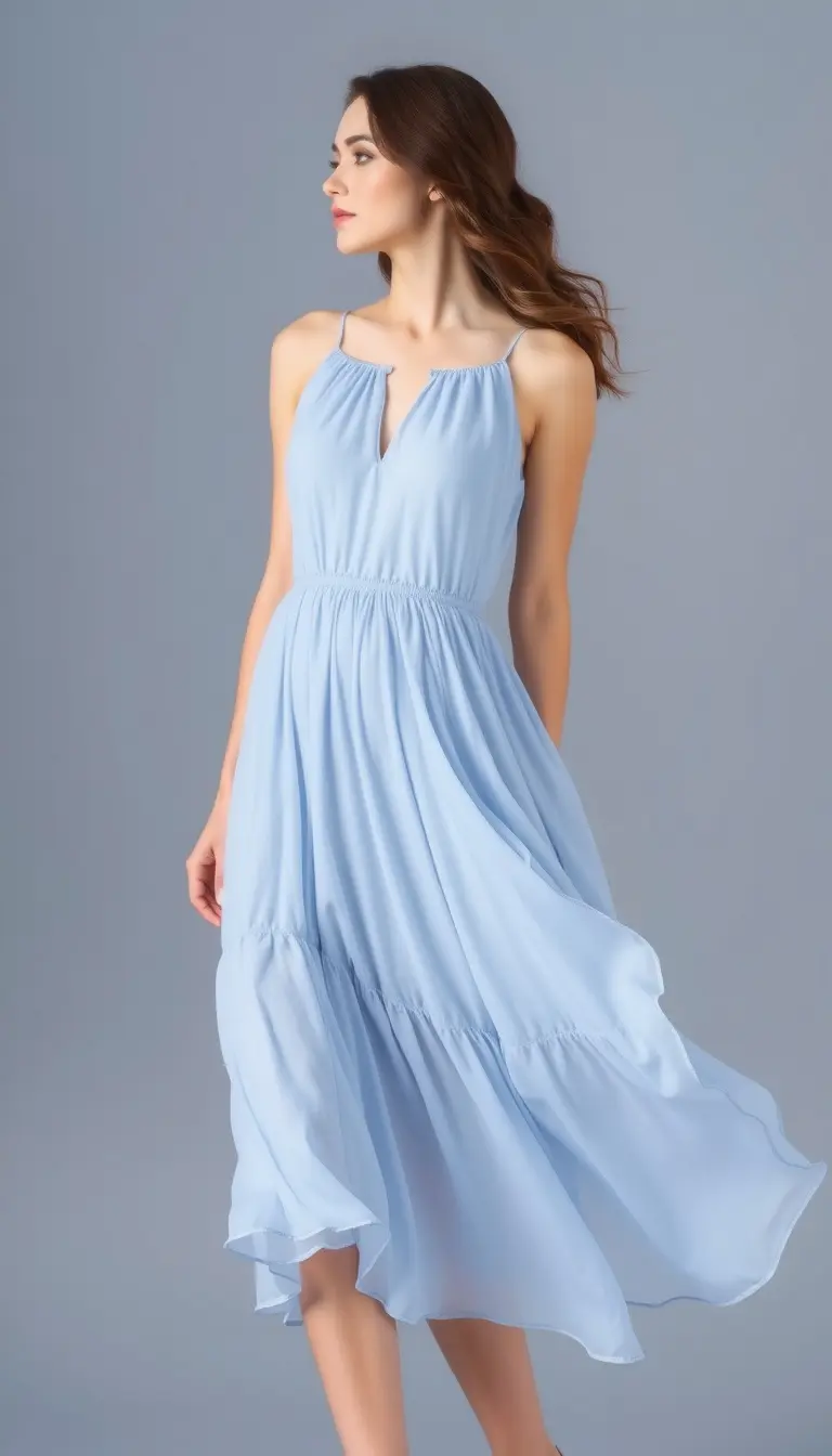 Chiffon flowy dress in pastel blue