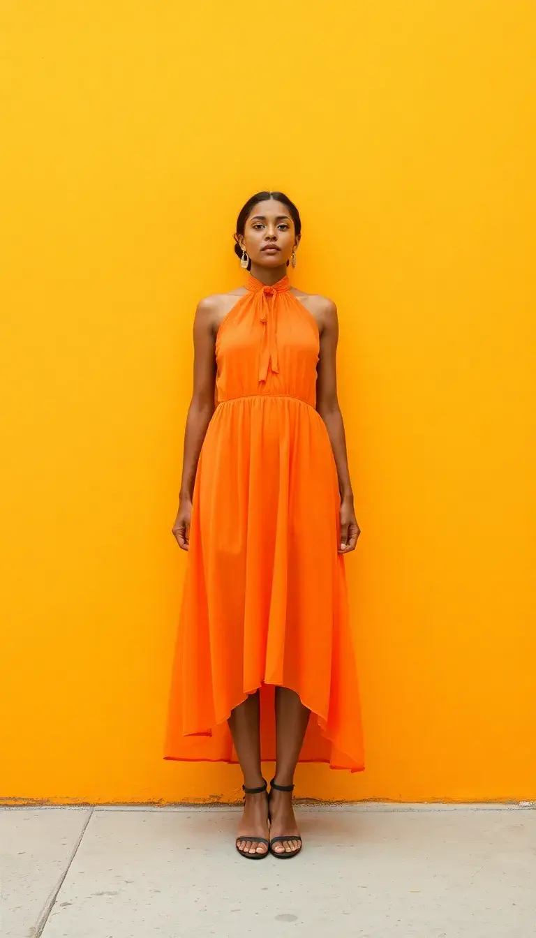 Halter neck dress in orange