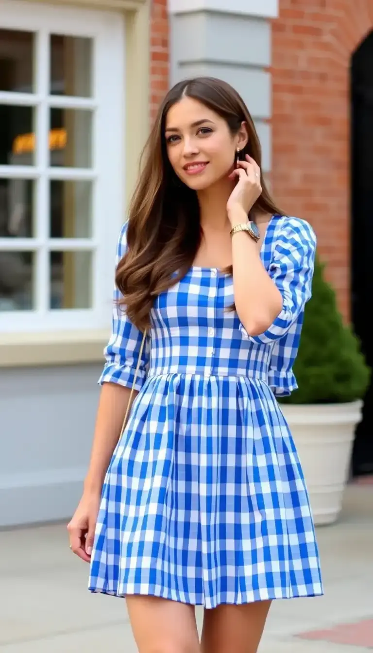 Blue Gingham Mini Dress