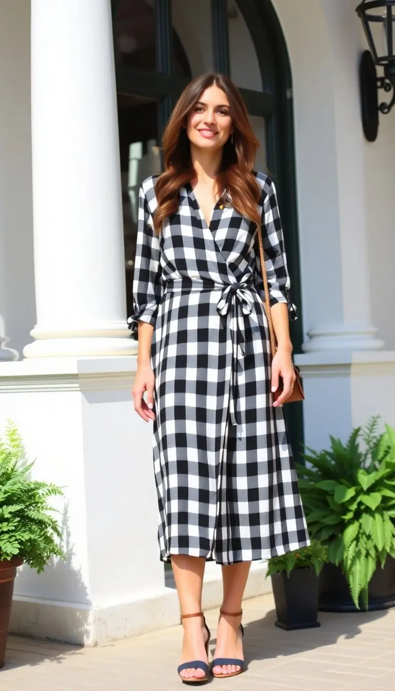 Black Gingham Wrap Dress