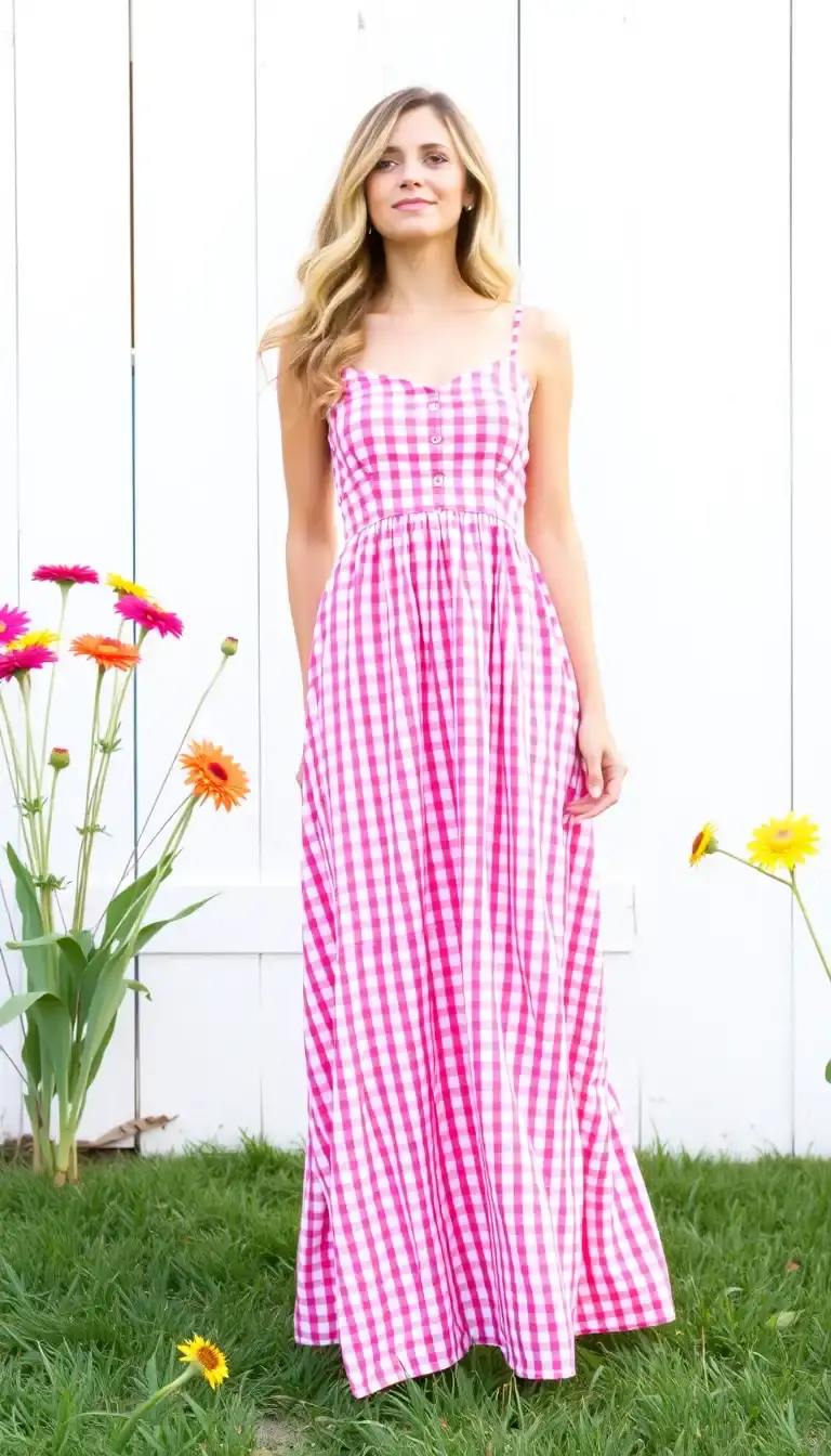 Pink Gingham Maxi Dress