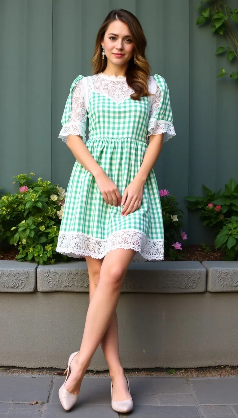 Green Gingham Lace Dress