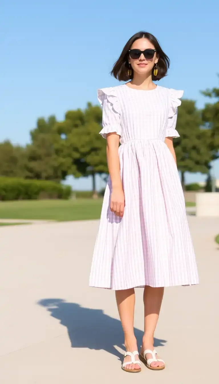 White Gingham Cotton Dress