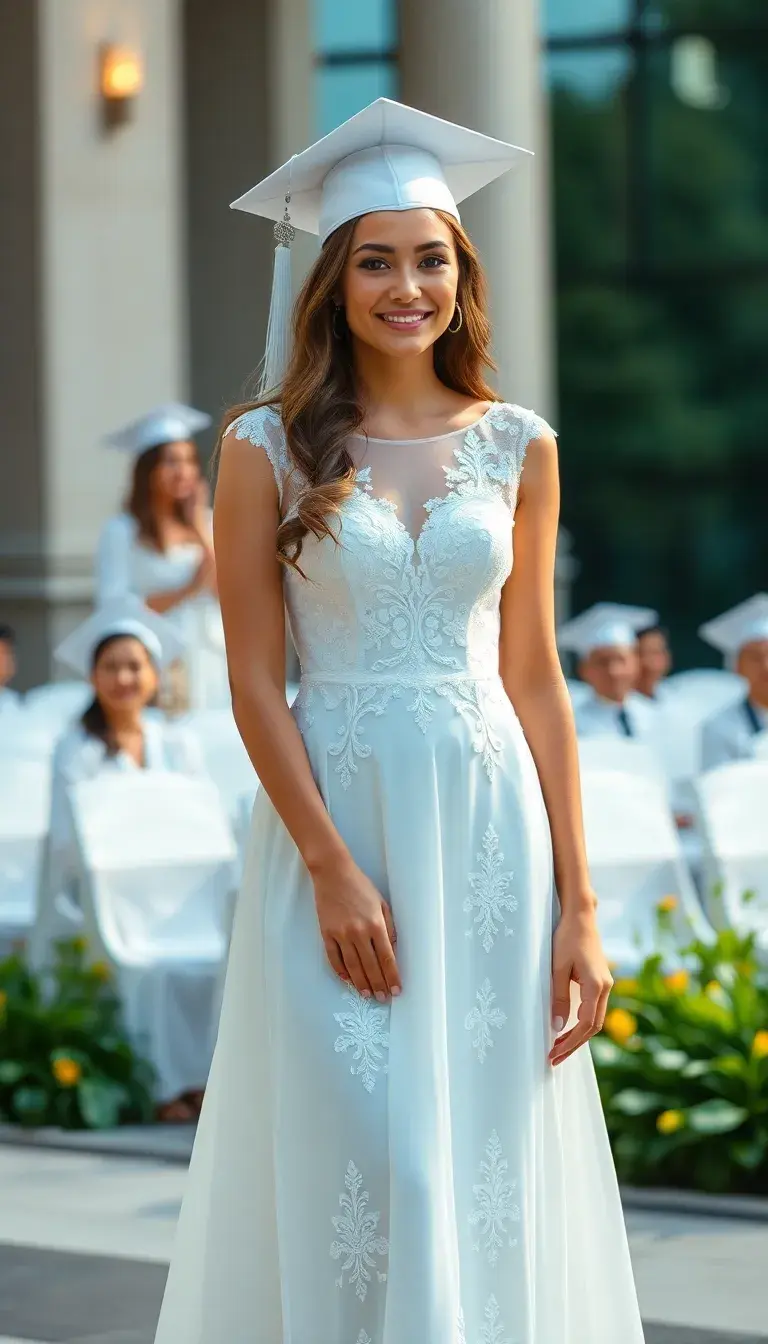 Elegant White Graduation Dress with Lace