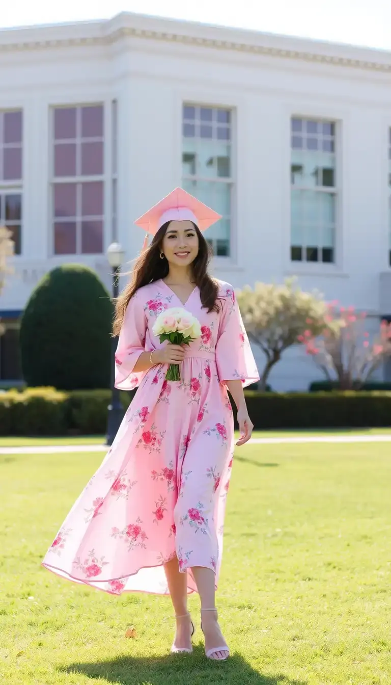Sweet Pink Floral Graduation Dress