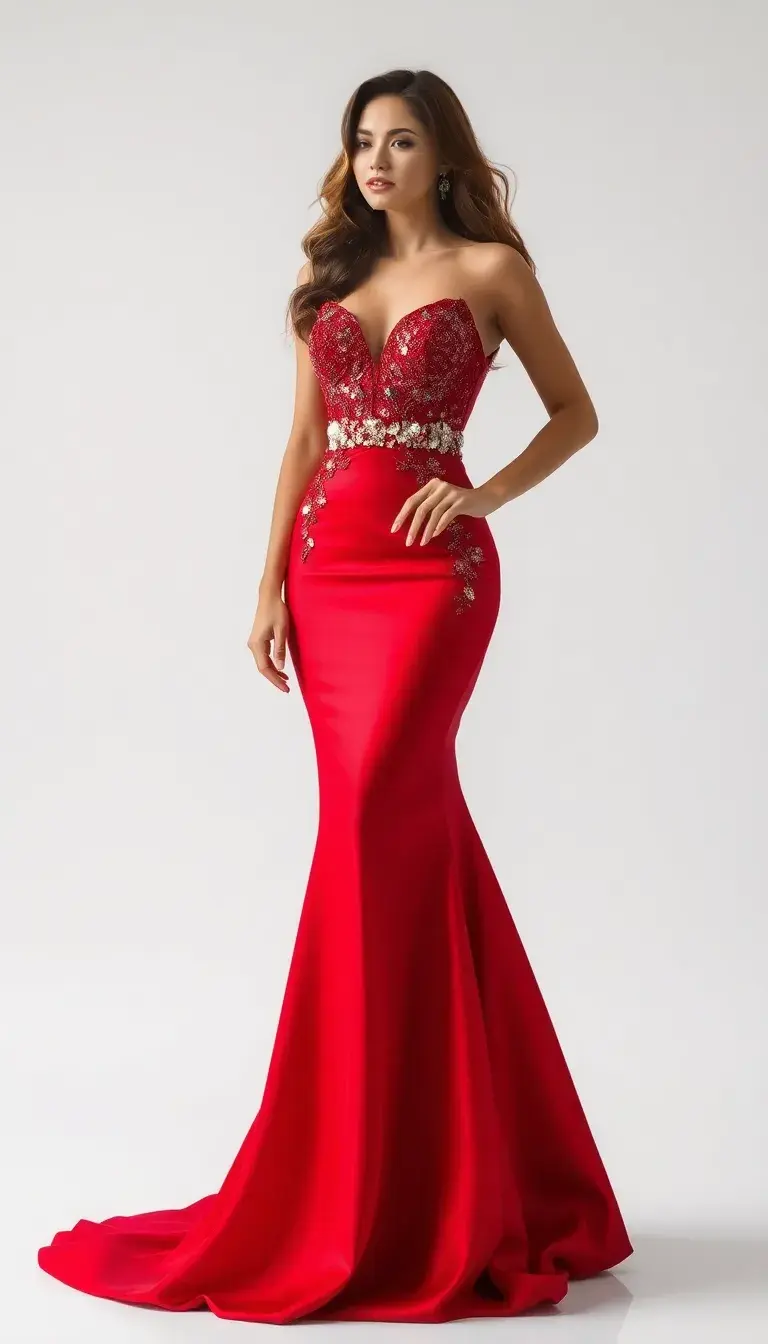 Red Prom Mermaid Gown