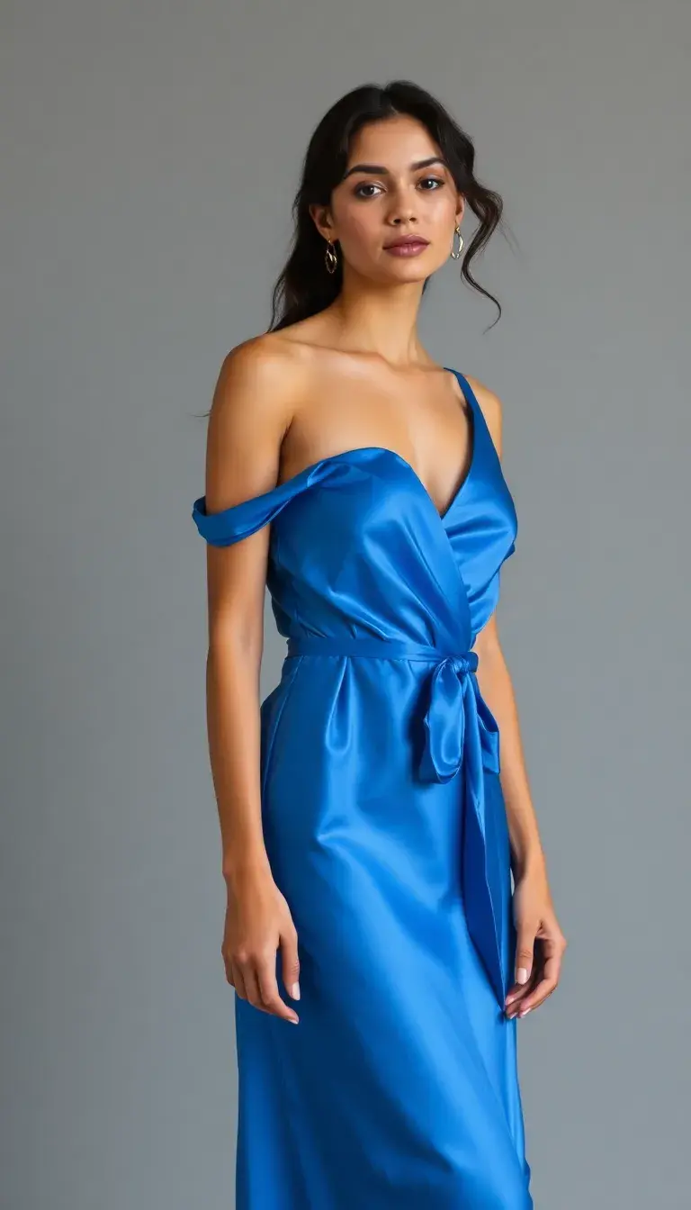 Blue satin wrap dress
