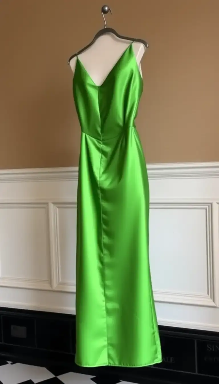 Green satin cocktail dress