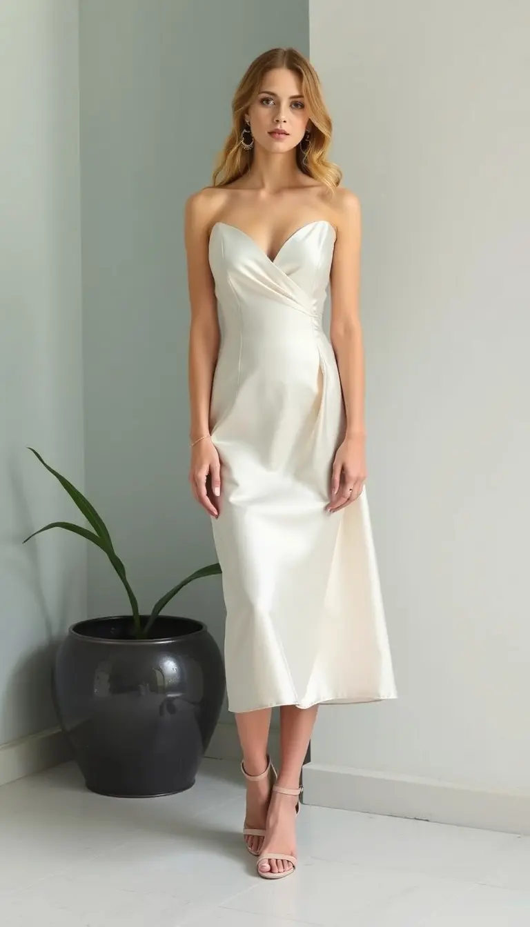 White satin midi dress
