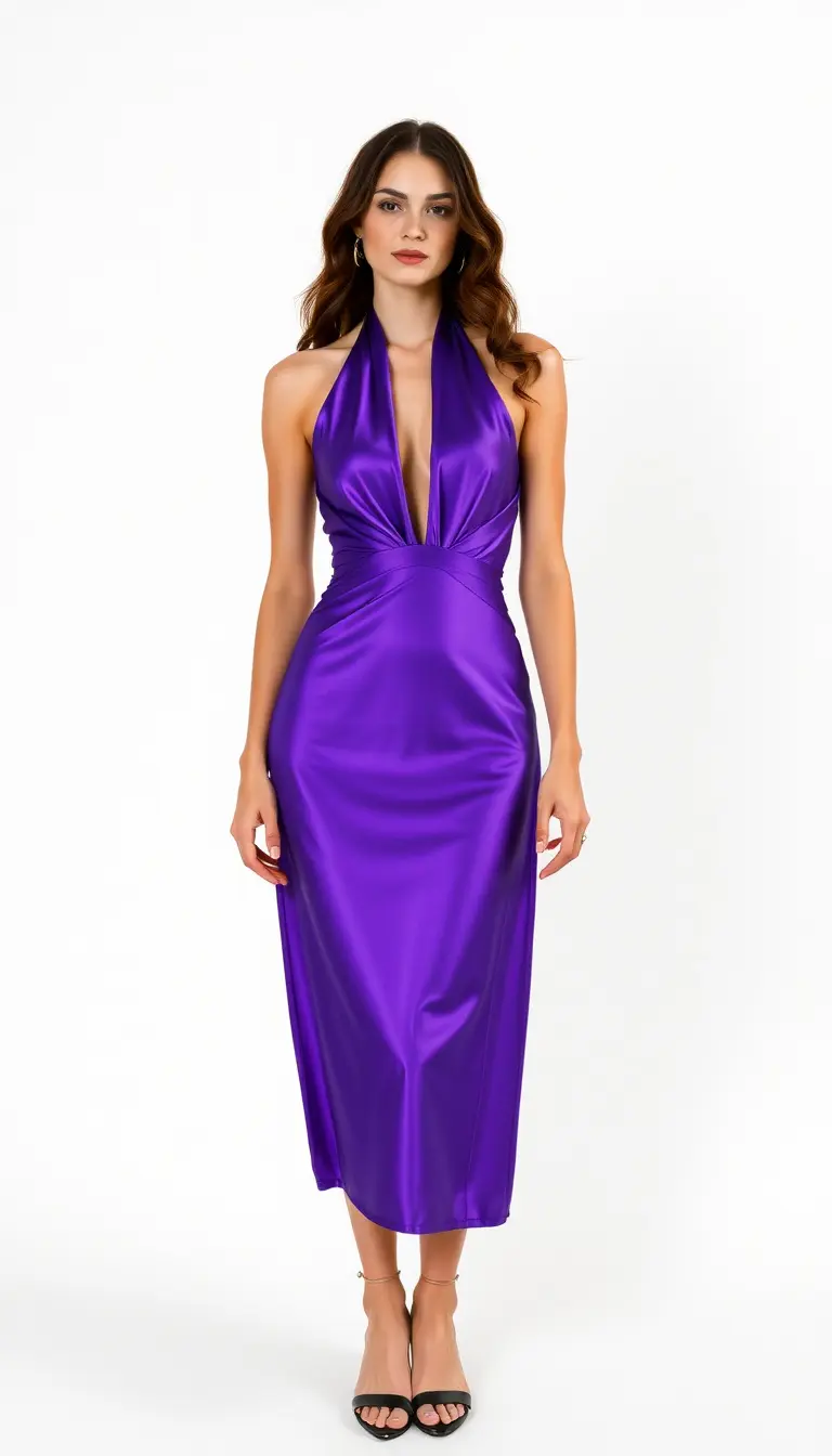 Purple satin halter dress