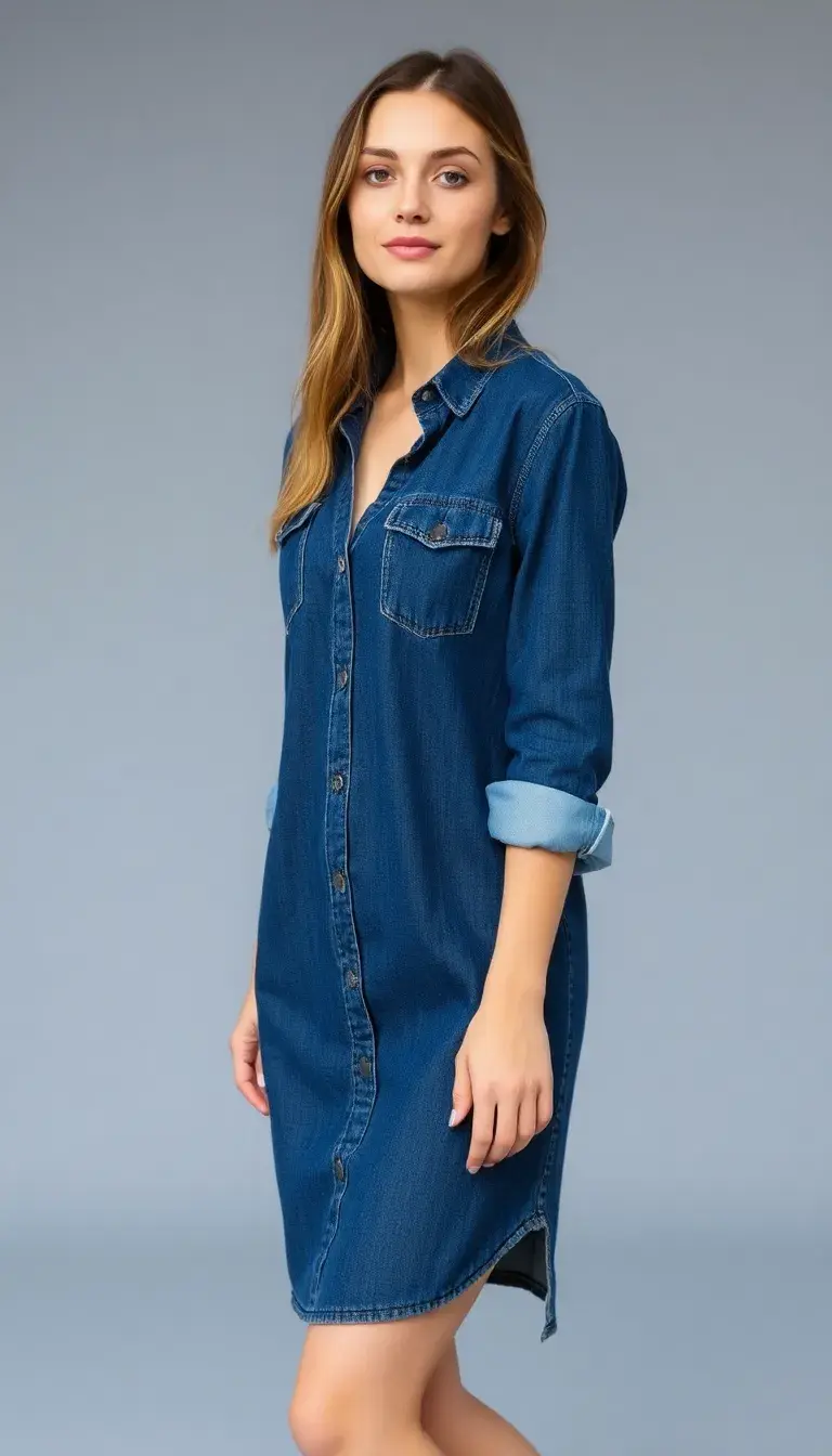 Denim Shirt Dress with roll-up sleeves