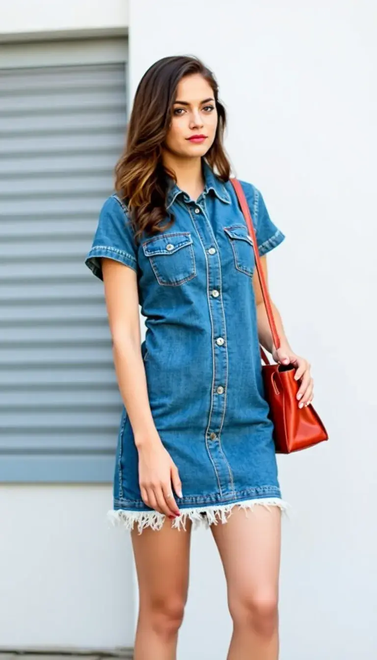 Denim Mini Dress with frayed hem