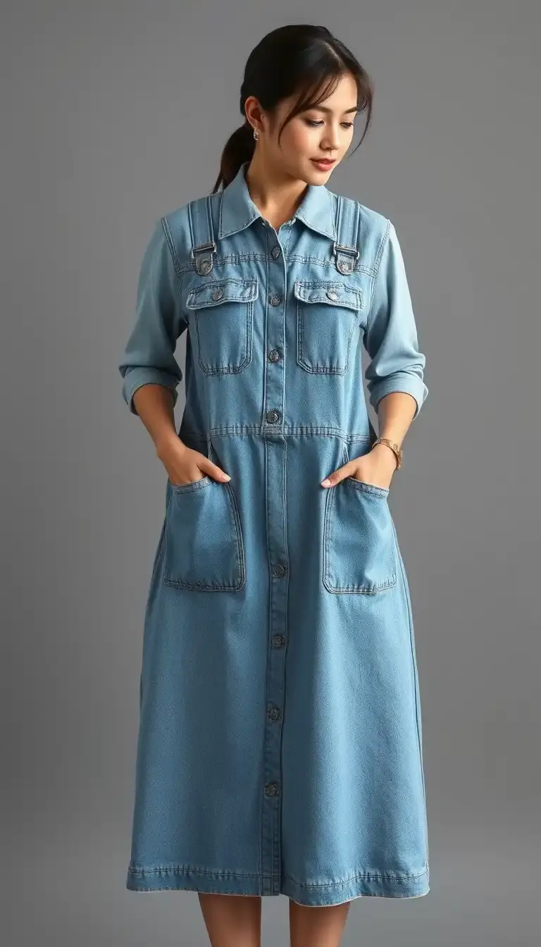 Denim Overall Dress with pockets