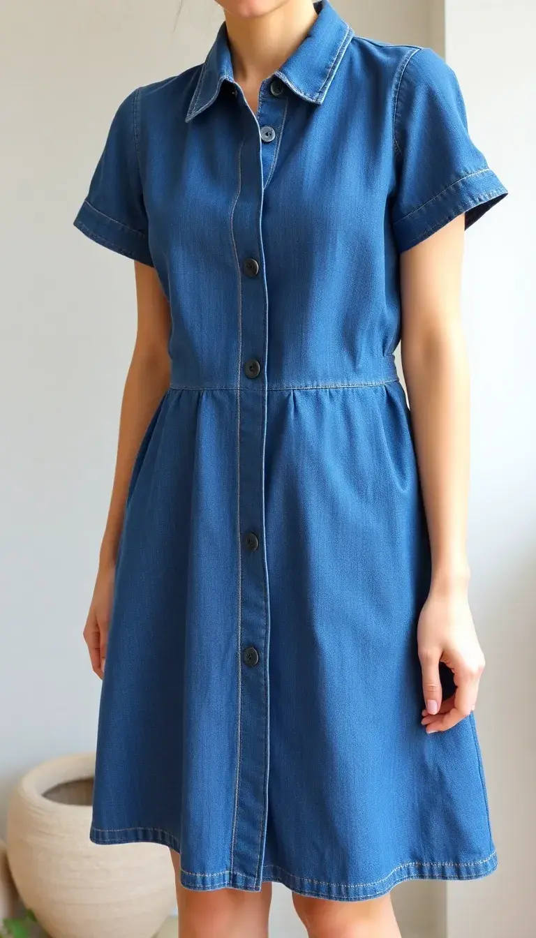 Denim A-Line Dress with buttons