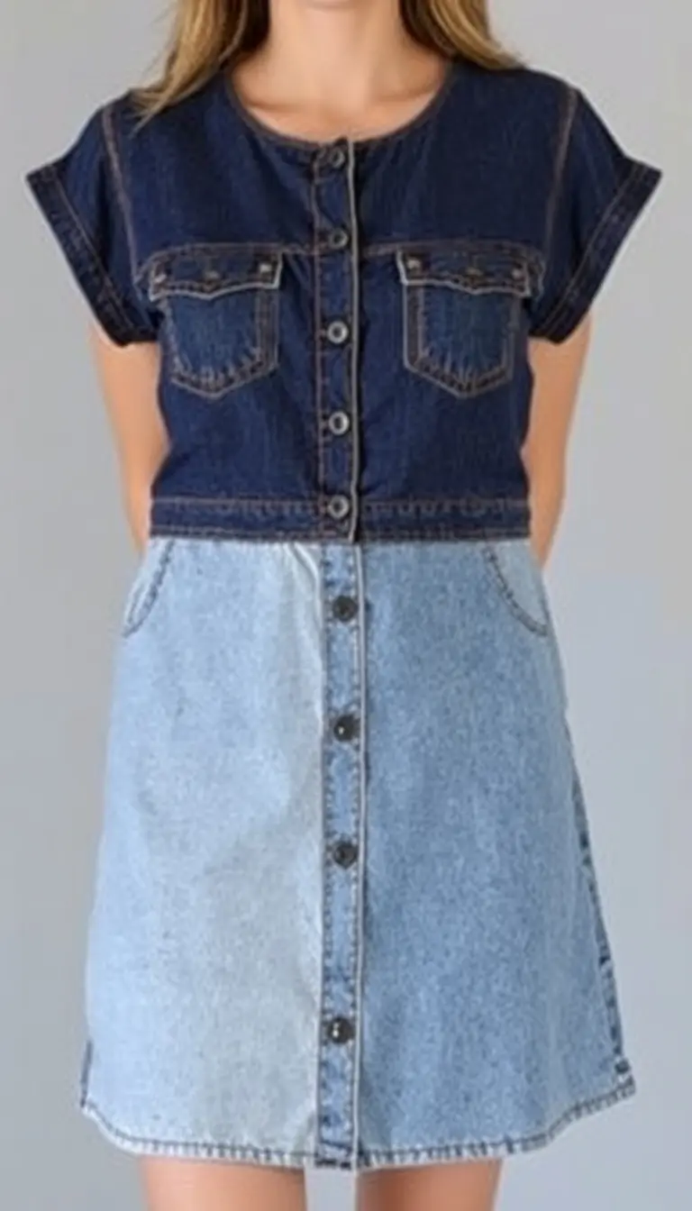 Denim Patchwork Dress with mixed washes