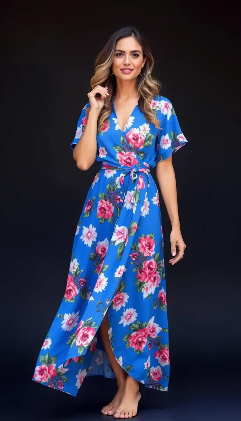 Floral Wrap Dress in blue