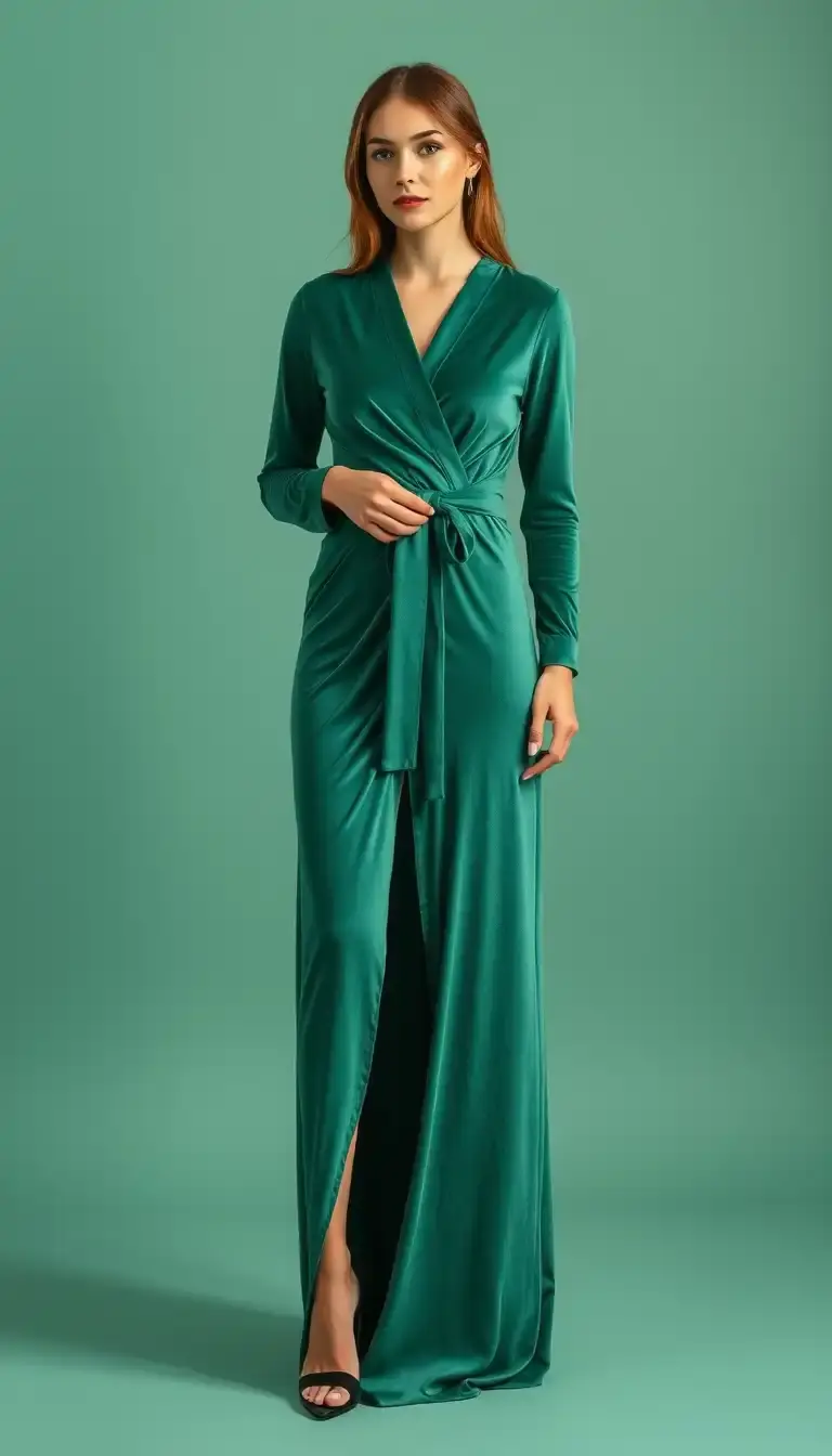 Velvet Wrap Dress in green