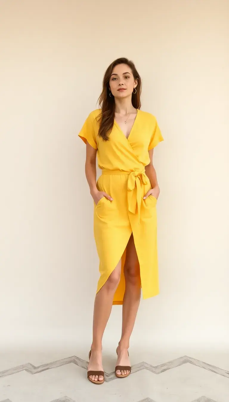 Cotton Wrap Dress in yellow