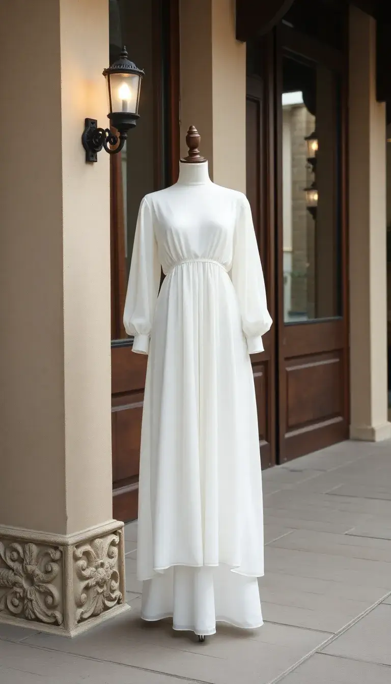 A flowy white long sleeve chiffon dress
