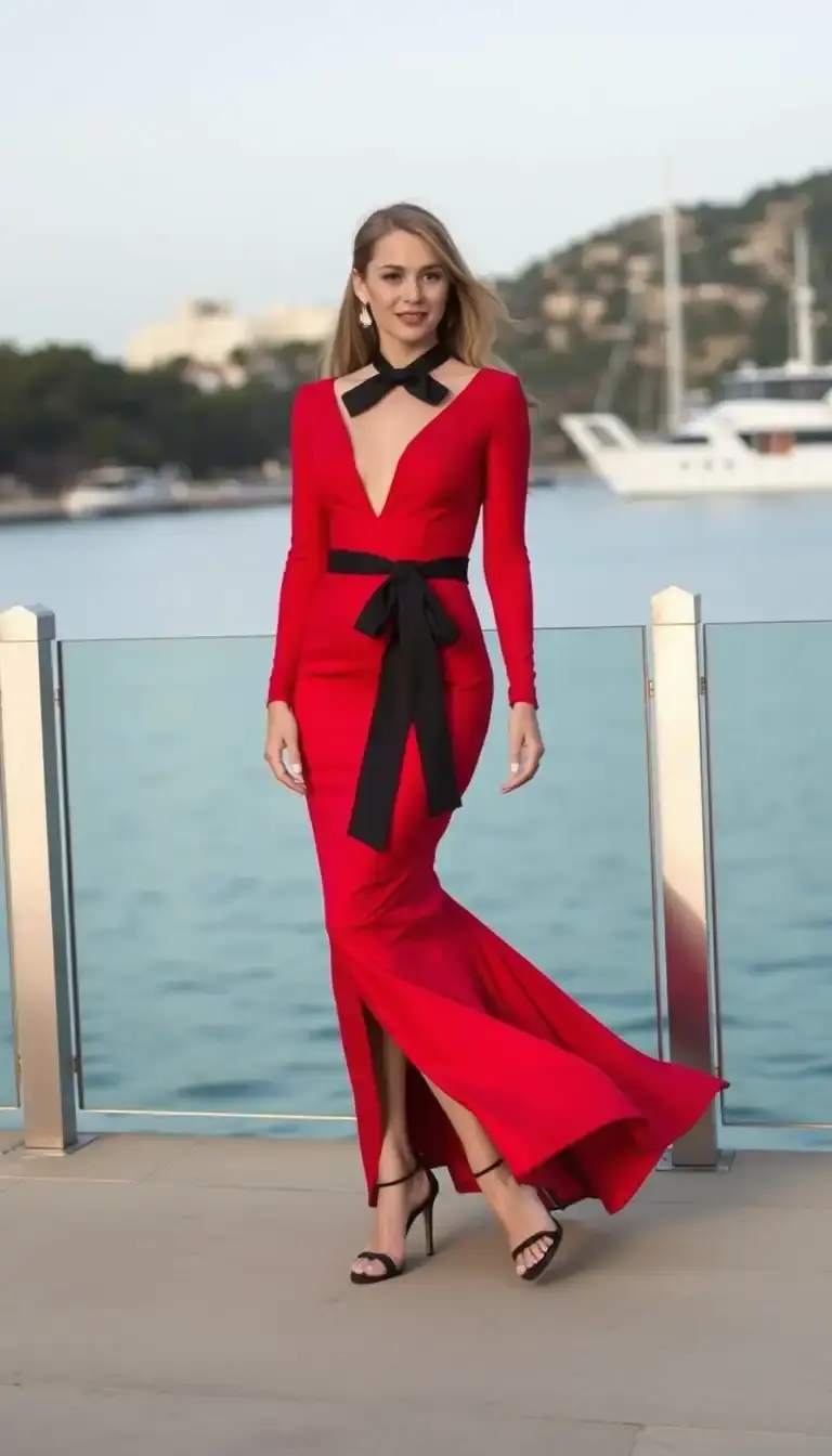 Red Black Tie Mermaid Dress