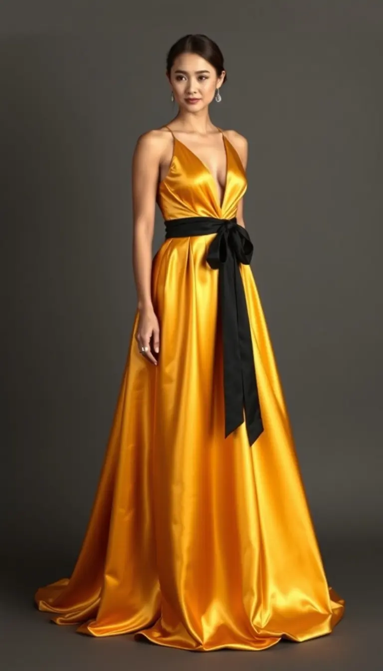 Gold Black Tie A-Line Gown