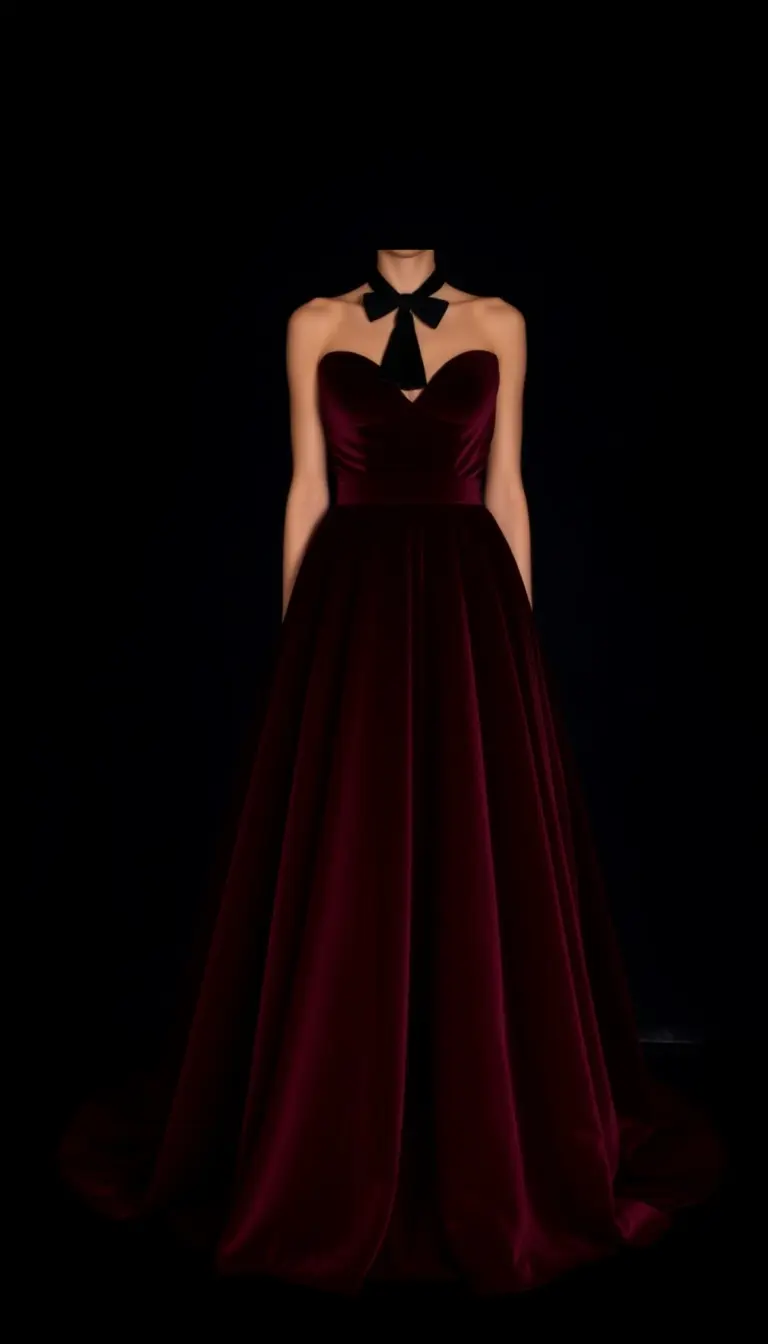Burgundy Black Tie Velvet Gown