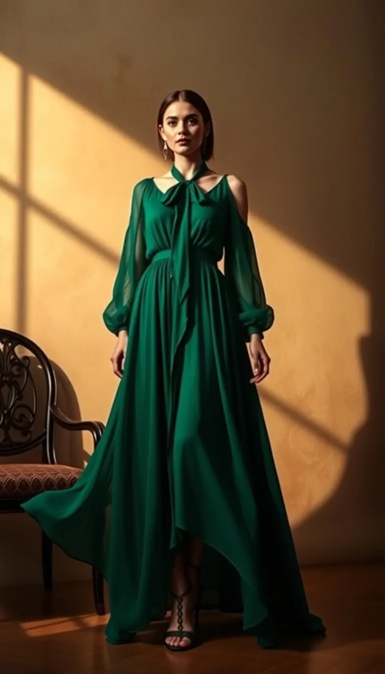 Emerald Black Tie Chiffon Dress