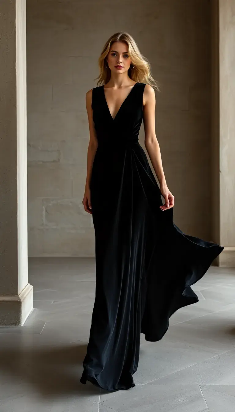 Elegant Black Velvet Maxi Dress