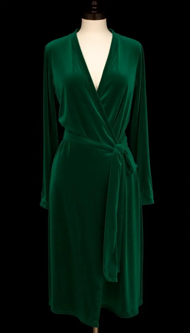 Versatile Green Velvet Wrap Dress