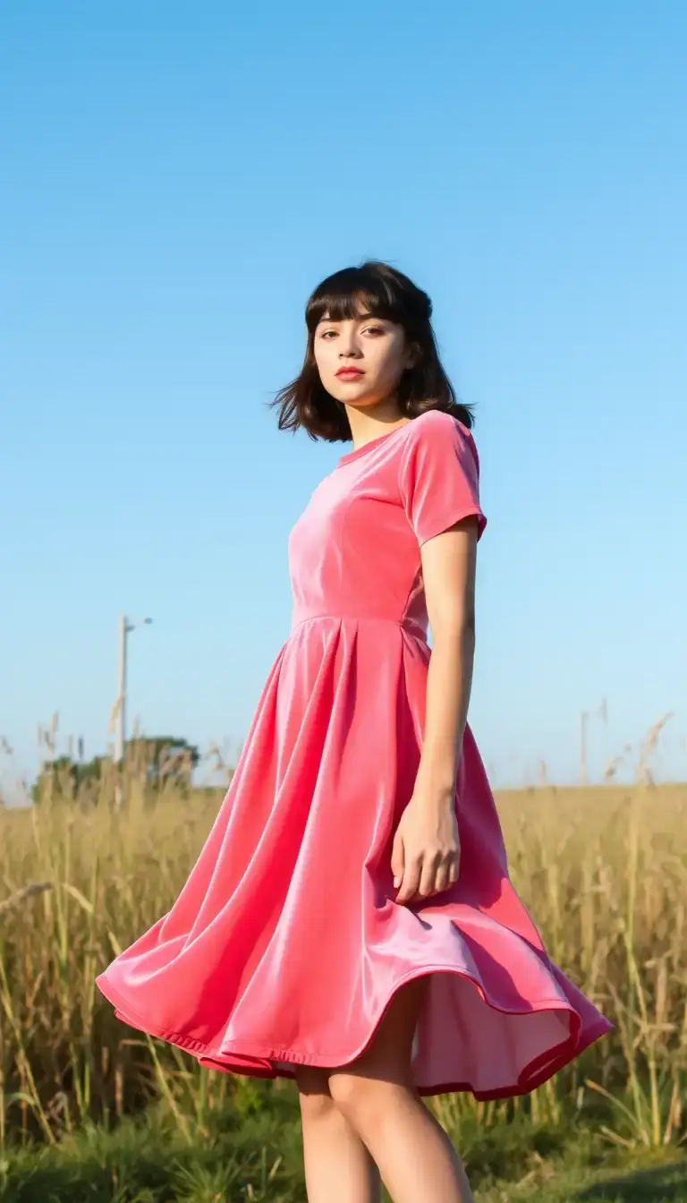Pink Velvet Skater Dress